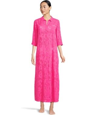 Lilly Pulitzer Hot Pink Button-Front Natalie Maxi Swim Cover-Up Size Medium